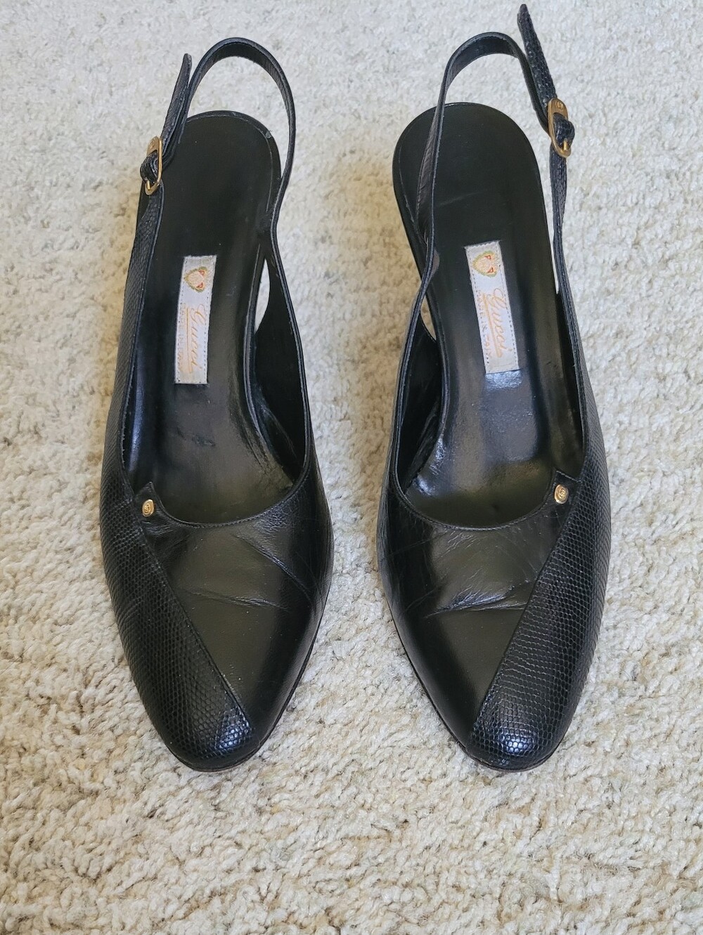 Gucci Black Leather Slingbacks  3" Heels  7 1/2